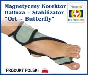 Magnetyczny stabilizator stawu skokowego z korekcyjnym ujęciem halluxa
